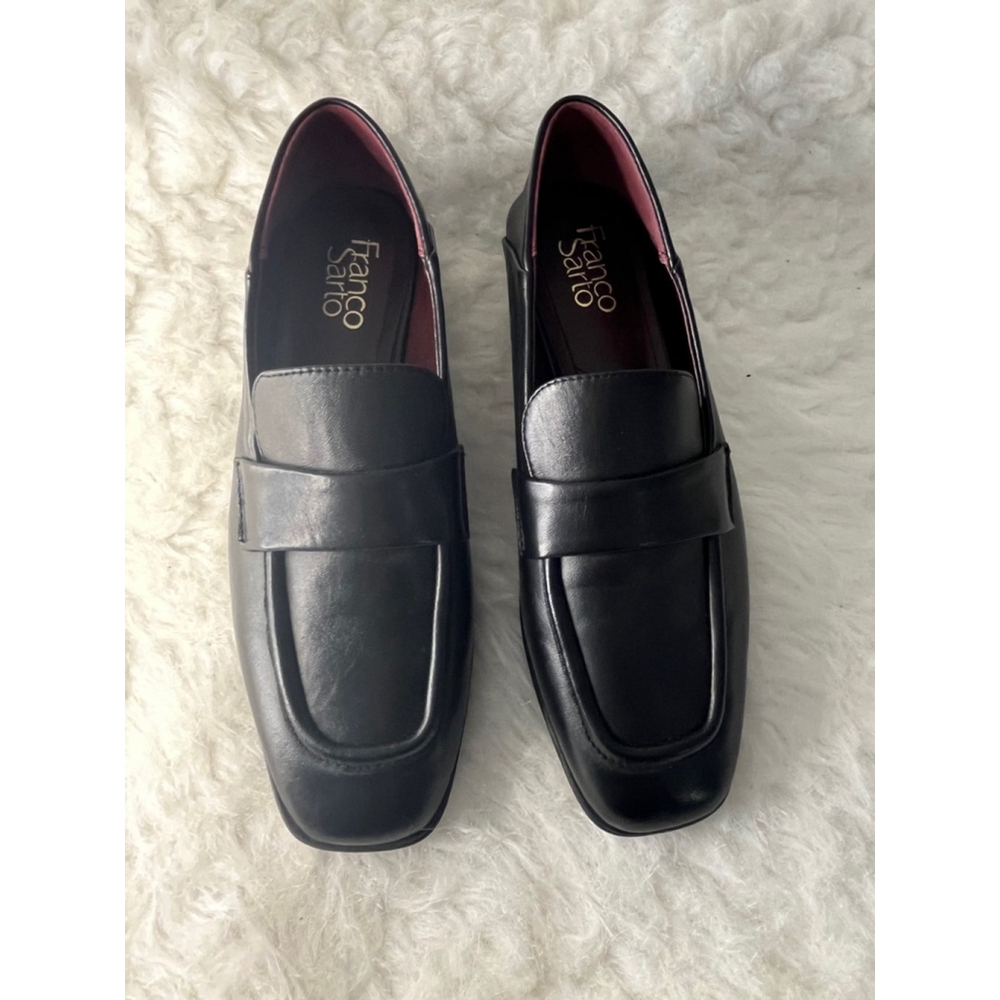 Franco Sarto DELA Slip On Black Leather Loafers Women Size 7M